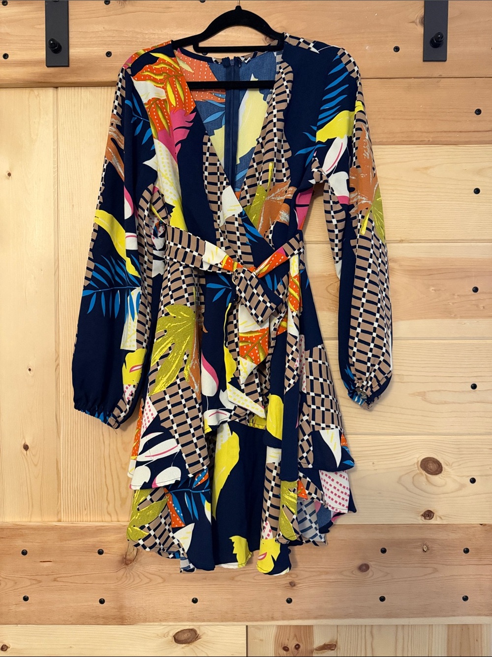 Amoretu Navy Multicolor Floral Wrap Dress